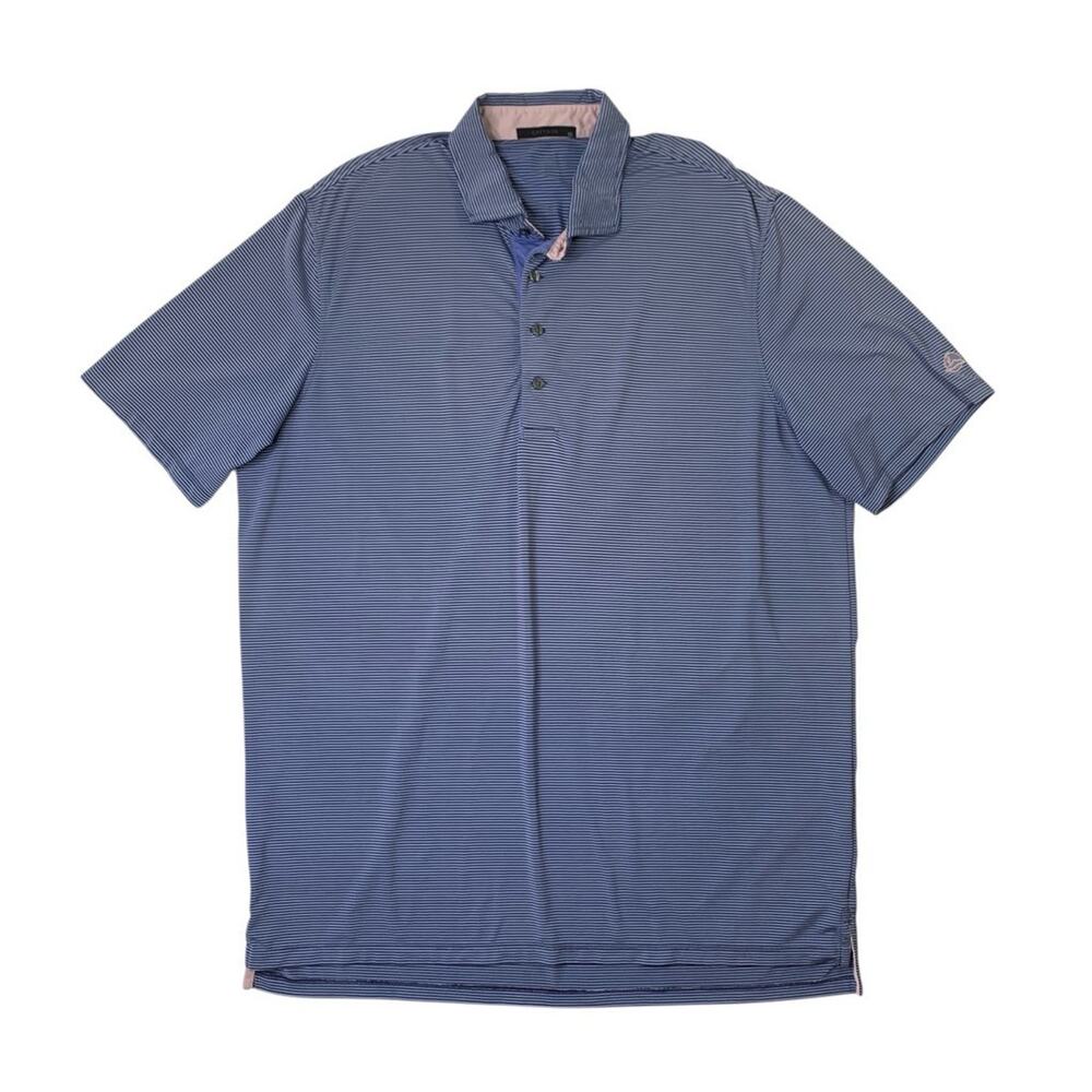 Greyson Polo Shirt Mens XL Navy Blues Striped Short Sleeve Stretch Active Golf